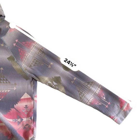 Chaps Western Womens M Aztec Lightweight Thermal Waffle Knit Hoodie Pullover - Picture 6 of 8